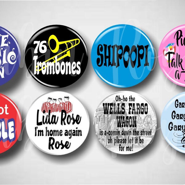 Music Man // Musical Pins, Buttons, 1.25" Set of 8 Pinbacks, Broadway Pins, Broadway Gifts, Music Man Quotes, Musical Theatre