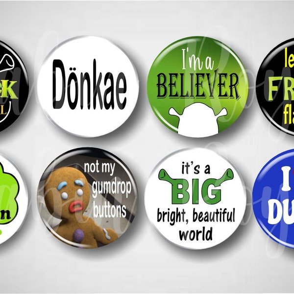 Ogre Inspired // Musical Pins, Buttons, 1.25" Set of 8 Pinbacks, Broadway Pins, Broadway Gifts, Quotes, Musical Theatre, Swamp Ogre Gifts