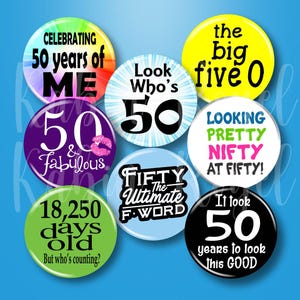 50th Birthday Gift Pin Button Party Favors Shirt Accessory