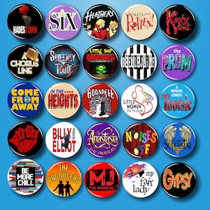 Broadway, Broadway Show Inspired Pins, Buttons, 1.25&quot;, Musical Theatre, Broadway Gifts, Theatre Gifts
