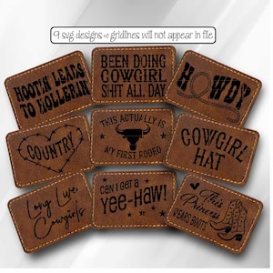 Leder Patch SVG Cowgirl Hut Stiefel Laser Cut Datei Gravieren Glowforge Cricut Outdoor Geschenk