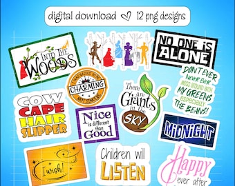 Into The Woods Fan Art Musical PNG Stickers Cupcake Toppers Props Broadway Theatre Cast Gift
