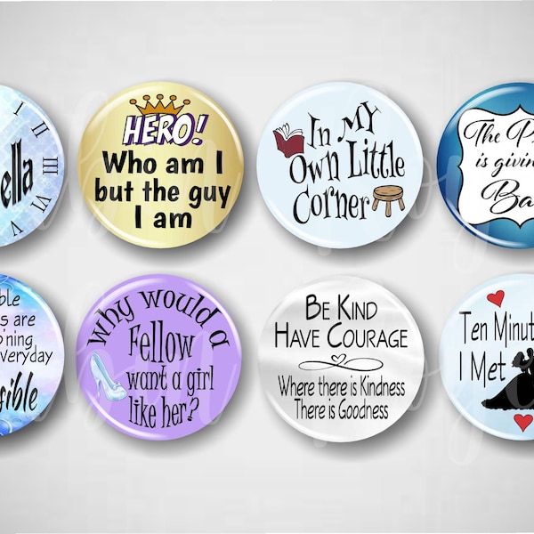 Own Little Corner // Musical Pins, Buttons, 1.25" Set of 8 Pinbacks, Broadway Pins, Broadway Gifts, Musical Theatre