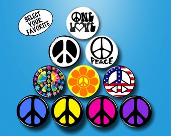 Peace Sign Pin, Groovy Button, Flower Power Accessory Gift