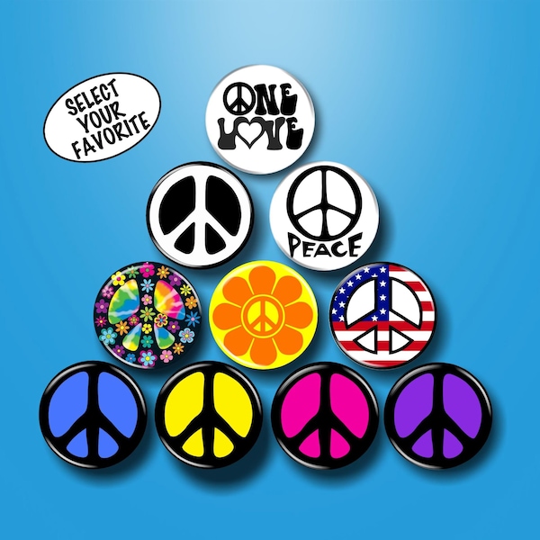 Peace Sign Pin, Peace Button, 1.25" Pinback, Groovy, Black White Flower Power Love Happiness