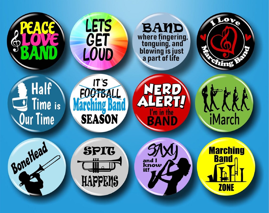 Marching Band Buttons 1.25" Pins Set of 12 Student Class Gift Ideas ...