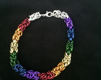 Chain Maille Pride Rainbow Byzantine Bracelet