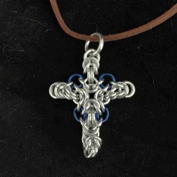 Chain Maille Byzantine Cross Pendant with cord