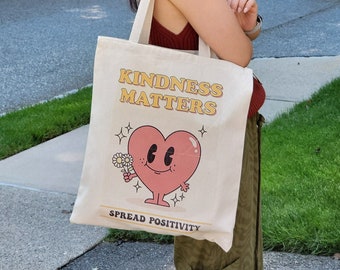 Kindness Matters Vintage Aesthetic Canvas Tote Bag, Organic Cotton Tote Bag, Artsy Tote