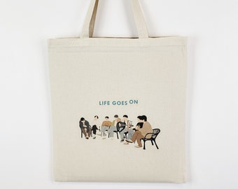 BTS Tote Bag, Life Goes On, BTS Army Tote Bag, K-pop, Jin, Suga, J-Hope, RM, Jimin, V, Jungkook, Kpop, Illustration