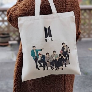 BTS Tote Bag Life Goes On BTS Army Tote Bag K pop Jin Suga J Hope RM Jimin V Jungkook Kpop Illustration Etsy
