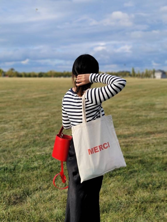 Merci - Cotton Tote Bag - Orange & Brown