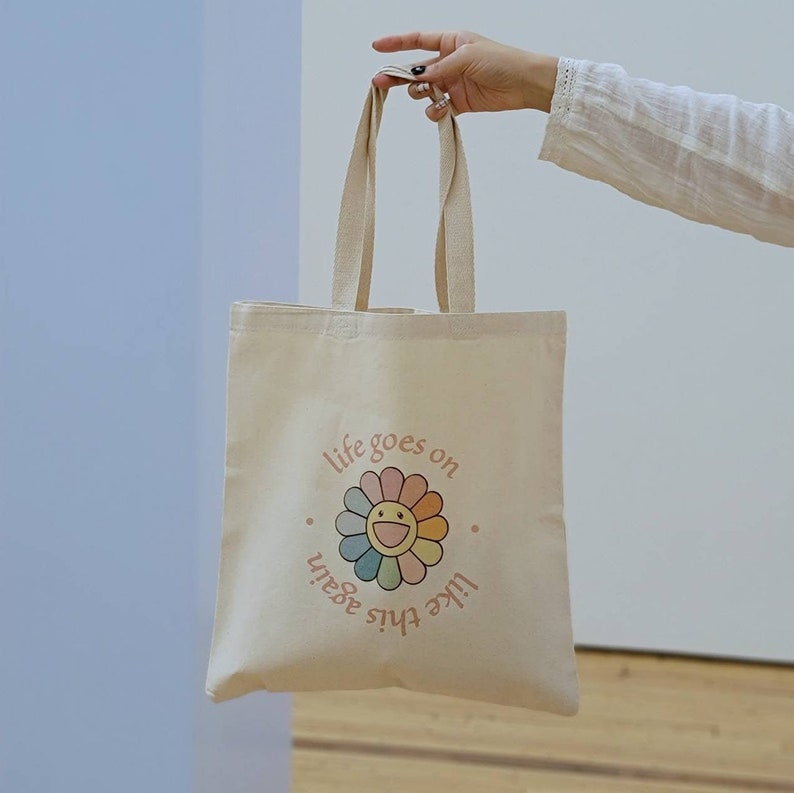 Hobicore Life Goes on Tote Bag Flower Tote Bag - Etsy