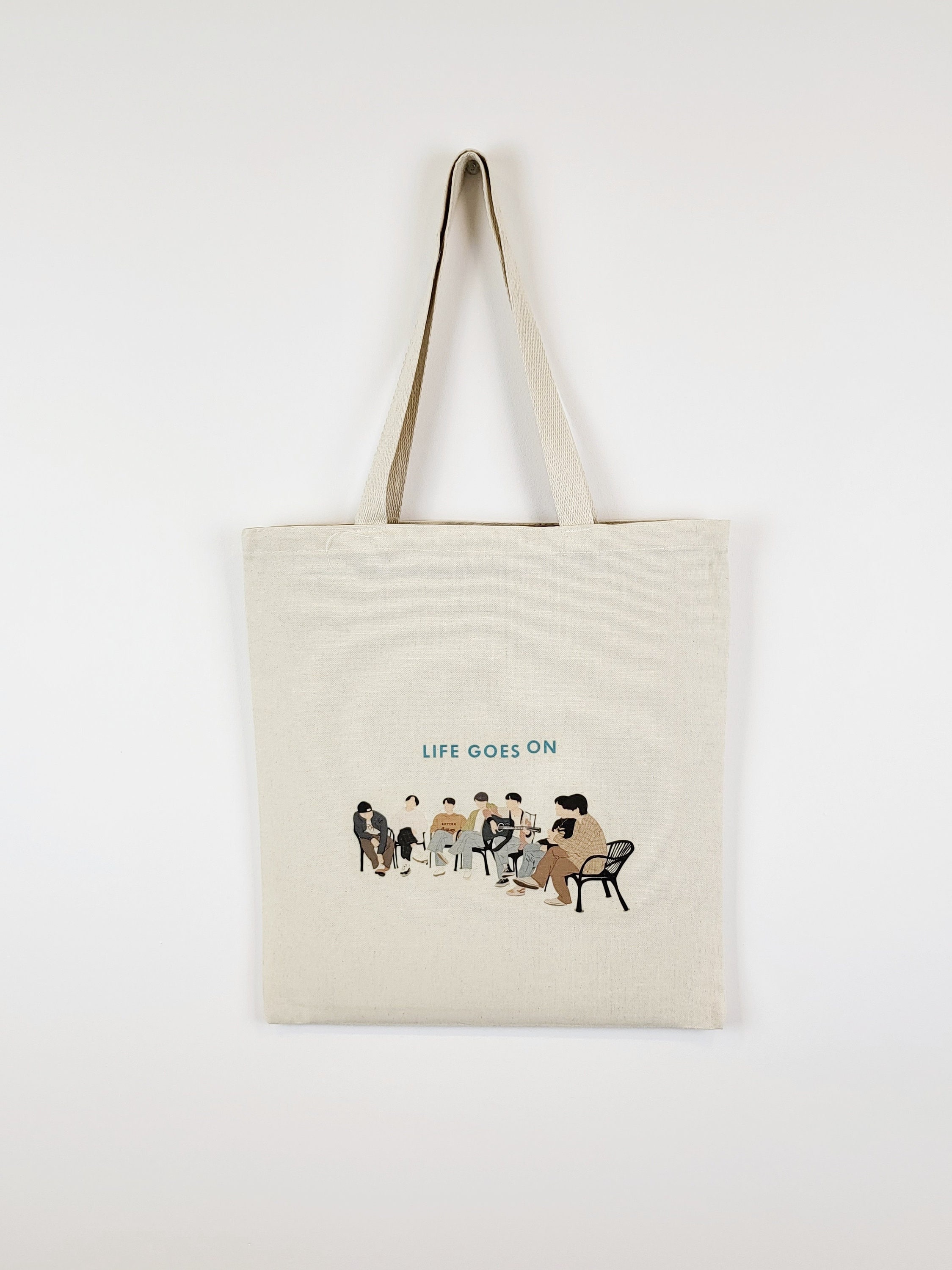 BTS Tote Bag, Life Goes On, BTS Army Tote Bag, K-pop, Jin, Suga, J-Hope, RM, Jimin, V, Jungkook, Kpop, Illustration