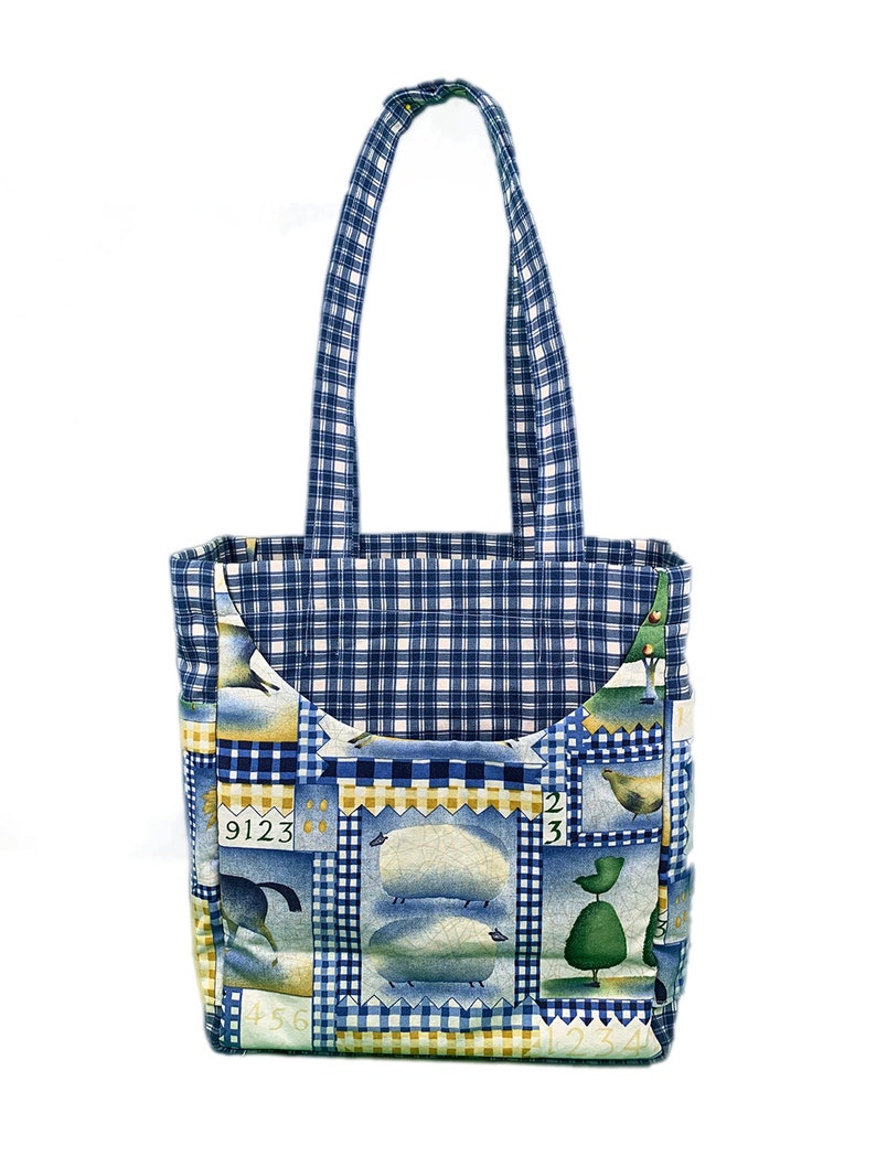Barnyard Buddies Handmade Checkered Reuseable Tote With Pockets and Barnyard Animal Theme