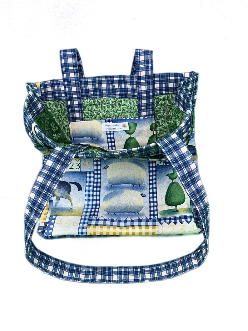 Barnyard Buddies Handmade Checkered Reuseable Tote With Pockets and Barnyard Animal Theme