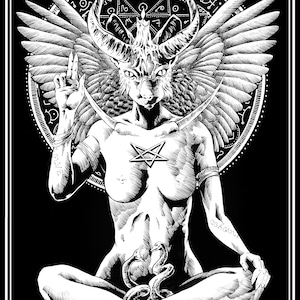 Catphomet 11x17 original kunstdrucke goth emo Mädchen dark Fantasy Horror Katze Kitty Kitties Satanismus Baphomet Kirche Satans Pentagramm Teufel