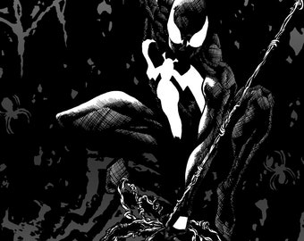 Black Suit spidey 11x17 original art print spiderman spider-man punk verse venom carnage new york city miles gwen Peter parker symbiote