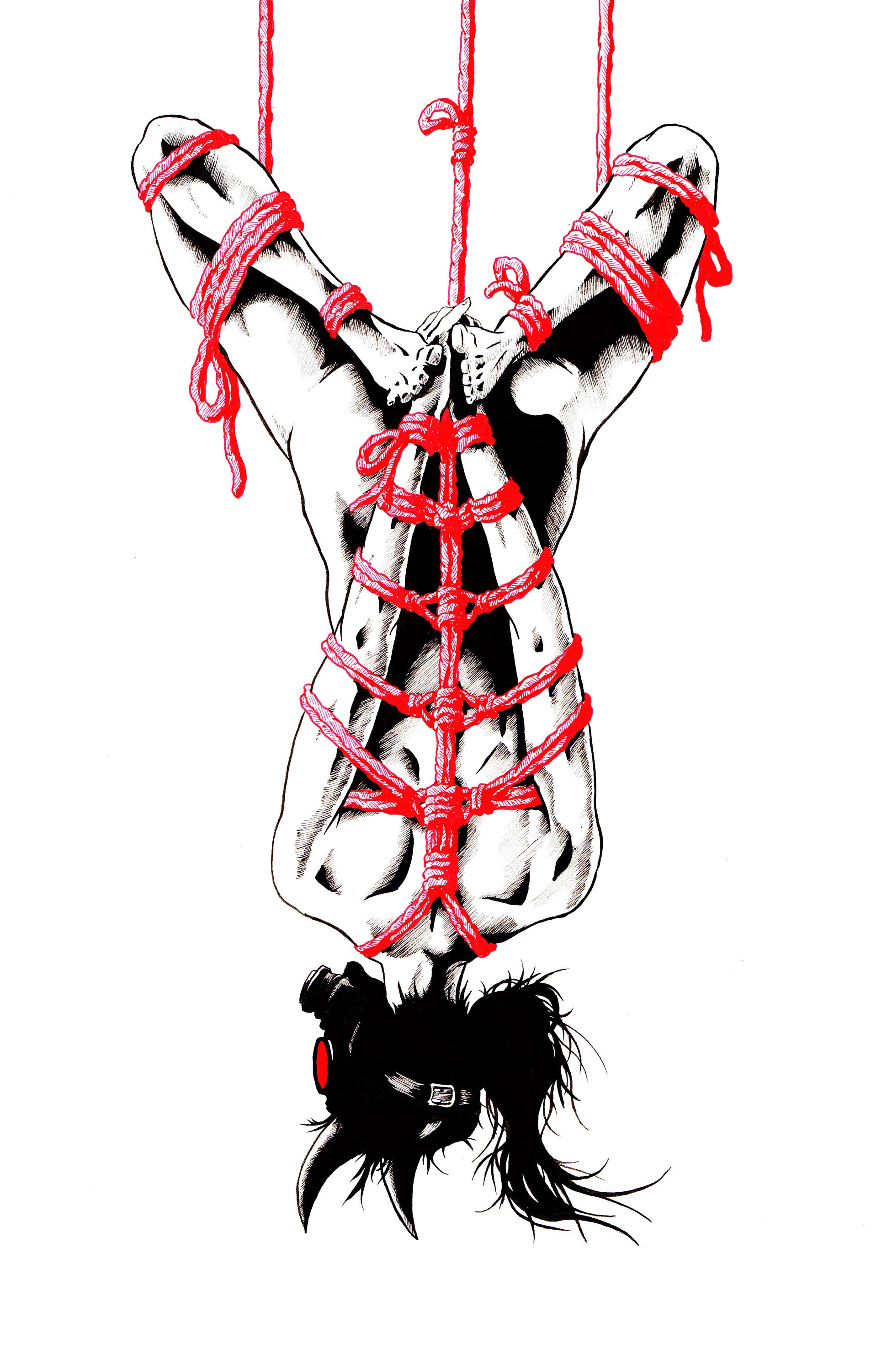 Suspended in Stillness 11x17 original art print demon angel rope bondage fetish kinbaku shibari goth kink emo girl gas mask fetish bdsm