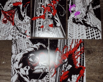 Spider-man five pack of prints original comic style art print Gwen Stacy SpiderGwen spiderverse miles Morales venom Carnage
