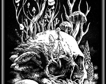 Reclamation of the Psychedlic original art prints the comics goth emo girls skull mushroom shrooms death skulls dark fantasy horror sci fi
