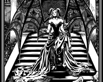 Lilith 11x17 art prints goth emo girls dark fantasy horror lovecraft lovecraftian victorian grave lace demon tentacles pin up wings