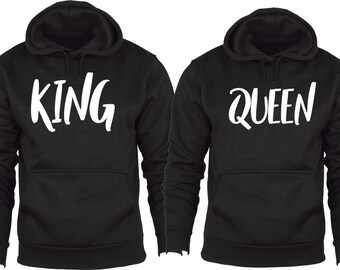 Wangyue King Queen Matching Couple Pullover Hoodie Set Valentines Day Gift His & Hers Hoodies 