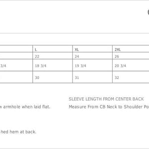 May include: A size chart for a Core Cotton Tee, model PC54, with measurements in inches for chest width, sleeve length from center back, and body length at back. Sizes range from S to 4XL.