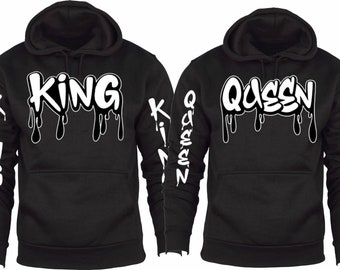 King and Queen Crown Dripping Christmas Hoodies Pull over  Matching Love Couples Valentines  Matching