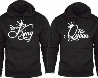 Her King Or His Queen Crown Gold Silver Christmas Hoodies Pull over  Matching Love Couples Valentines  Matching