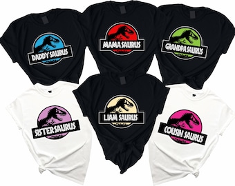 Dinosaur theme Saurus Family Matching adult kids Birthday Boy Girl tshirt; Personalize your text Saurus Tee