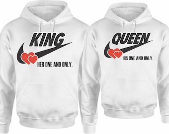 King and Queen Crown Gold Silver Christmas Hoodies Pull over  Matching Love Couples Valentines  Matching