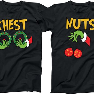 Camisetas navideñas divertidas a juego: diseño de nueces y castañas