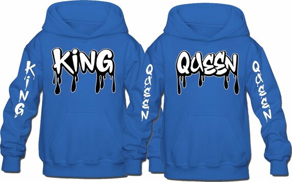 Blue king and queen hoodies sale
