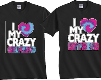 Tie Dye Heart Matching Couple Shirt: Crazy Girlfriend Boyfriend Tee