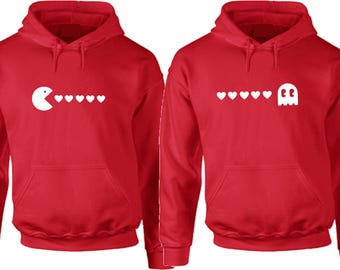pack man love couple match Hoodies Pull over  Matching Love Couples Valentines  Hood