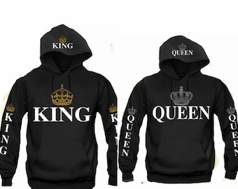 King and Queen Crown Gold & Silver Christmas Hoodies Pull over  Matching Love Couples Valentines  Matching