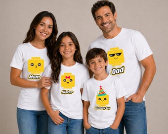 Building Blocks Birthday Blocks Kids Tee, Family Birthday Shirt, Personalize your name, Toy Brick Custom Tshirt