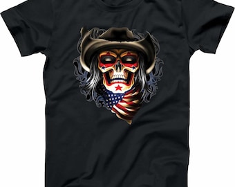 Cowboy Skull with American Flag Bandana Americana /Halloween  American Pride Tshirt Tee
