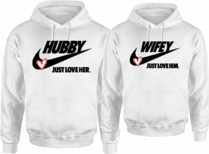 Hubby Wifey Just Love HIM/hER Funny Christmas Hoodies Pull over Matching Love Couples Valentines Matching