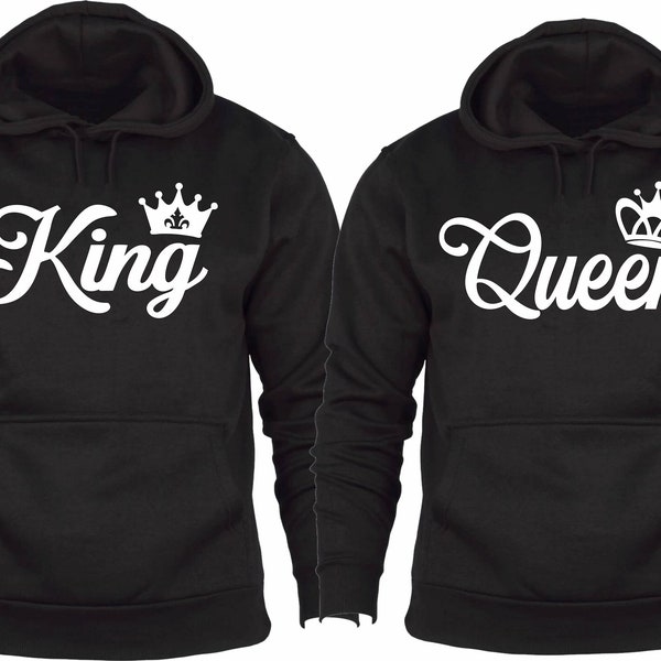 King and Queen Crown Gold Silver Christmas Hoodies Pull over  Matching Love Couples Valentines  Matching