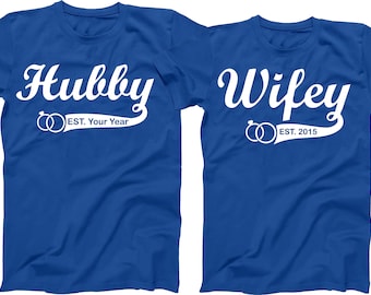 Hubby and Wifey Matching Cotton T-Shirts: Custom Est. Year