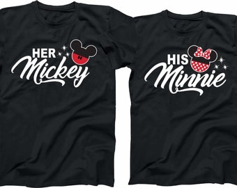 Her Mickey His Minnie Christmas T-shirts: Matching Couple Tees