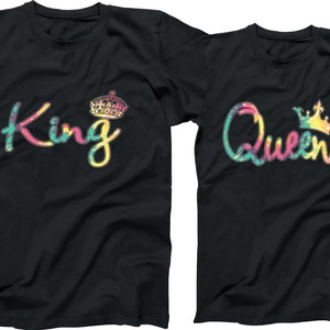 King and Queen Tie Dye Crown Matching Couple Shirt