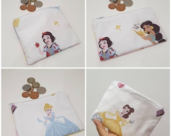 Disney Princess Coin Purses Pouches with Zip and Lining - Handmade By Sew This Sew That | Girl Gift | Jasmine, Belle, Cinderella, Snow White