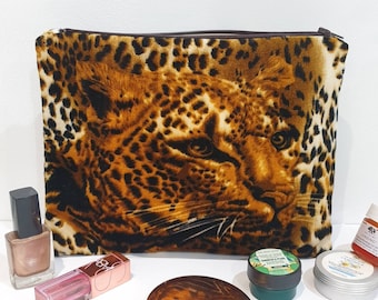 Neceser de terciopelo hecho a mano - Estampado de guepardo camuflado / Terciopelo suave de alta calidad / Hermoso, duradero, regalo ideal - Cumpleaños, San Valentín