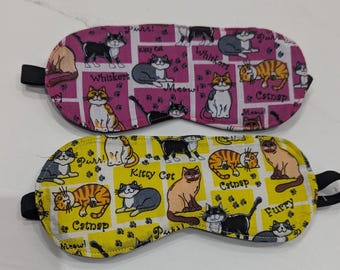 100% Cotton Sleep Mask | Ideal for Travel/Camping Blindfold | Migraine Mask | Adult/Child - Cats and kittens