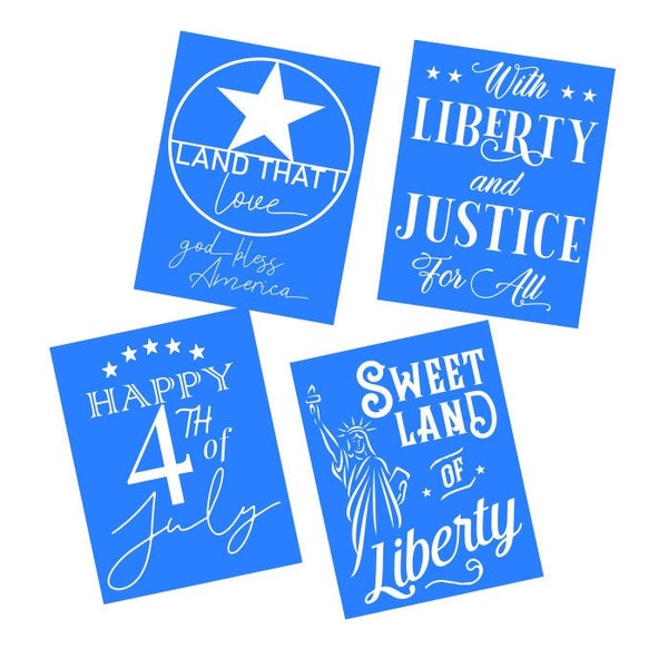 Fourth of July Stencil | Reusable Adhesive Silkscreen Stencil | Shelf Sitter Sign | Land of the free | Wood chalk painting | Mesh transfer