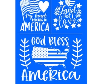 Fourth of July Stencil | Reusable Adhesive Silkscreen Stencil | Shelf Sitter Sign | Land of the free | Wood chalk painting | Mesh transfer
