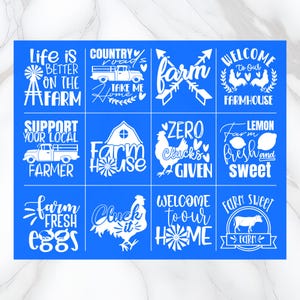 Farmhouse Stencils 12Pcs Ranch Farm Reusable Stencils & Drawing Art Template For Painting Drawing Tracing On Wood Scrapbooking Furniture Wall Floor Fabric Decors